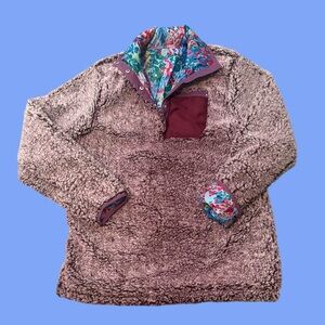 Floral Trim Sherpa Pullover: REVERSIBLE